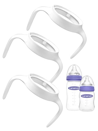 Image of XUNICUTE Baby Bottle Handles for Lansinoh Baby Breastfeeding Bottles, Compatible Lansinoh Bottle Holder for Baby, 3 Count, White