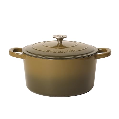 Image of Crock-Pot Artisan 5-Quart Enameled Cast Iron Dutch Oven Pot with Lid, Round, Gradient Sage Green, Oven Safe Cookware
