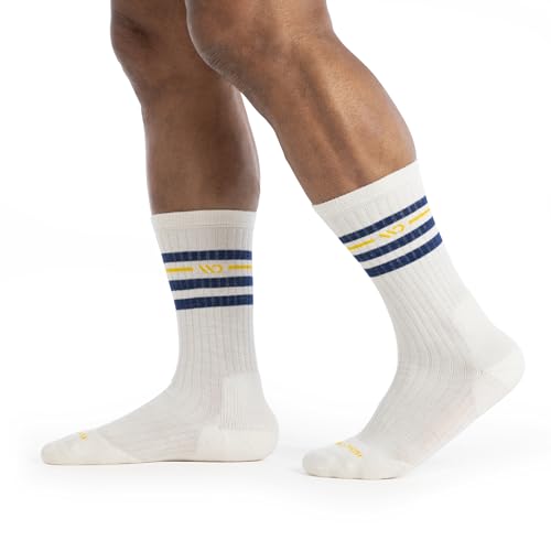 Wide Open Crew Merino Wool Socks - Vintage Stripe Everyday Wide Crew Socks for Men with Wide Feet3