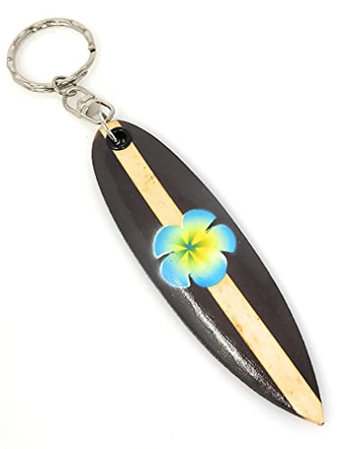 Womens Surfboard Keychain - Hawaiian Flower (Blue)