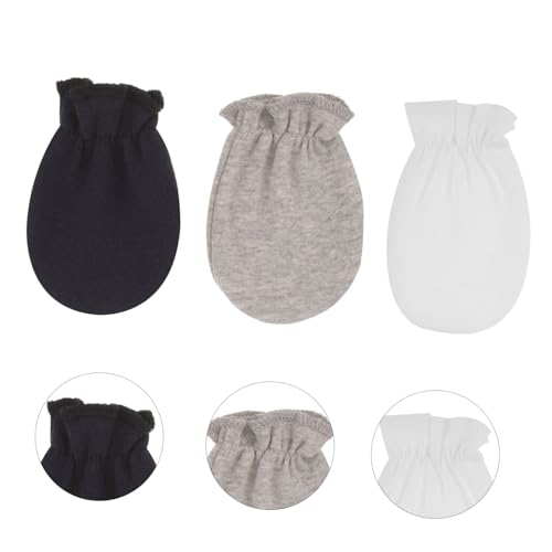 3Pairs Mittens Scratch Gloves for Boys Soft Knitted Breathable Comfortable for Year Grey3