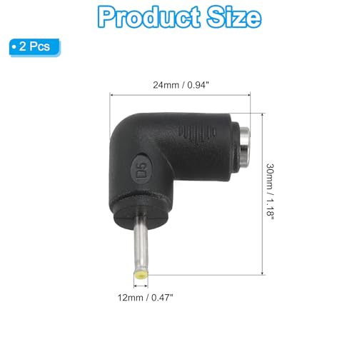 Adaptador Conector de Poder DC, 2 Piezas Ángulo 90° 5.5x2.1mm Hembra a 2.5x0.7mm Macho miniatura 2