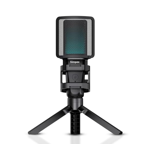 Image of Simpex (SDM-001 Dynamic RGB USB Condenser Microphone for PC, RGB Condenser Computer Mic with Tripod Stand, Quick Mute, Gain Control, for Gaming, Streaming, Podcasting, Recording