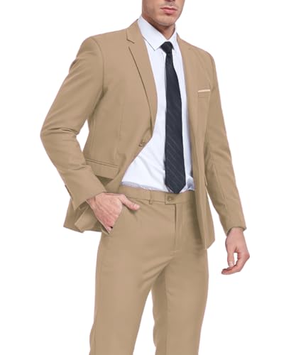 GRETERST 2 Piece Mens Slim Fit Suit Two Button Notched Lapel Solid Suit Jacket Pants Set Business Wedding Prom Suits
