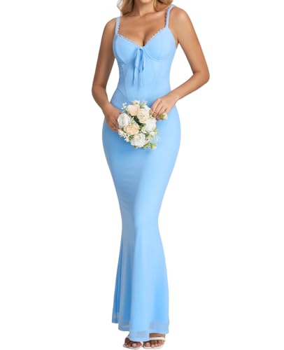 XinFSh Women's Floral Lace Corset Tie Wedding Guest Bodycon Maxi