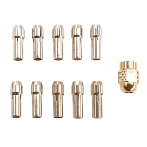 Portabrocas 11 Uds herramienta eléctrica Mini taladro mandril de latón for herramientas rotativas accesorios máquina pulidora grabadora eléctrica Accesorios para Herramienta Rotativa(Golden nut)