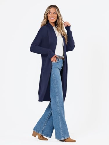 Lillusory Long Sweaters For Women 2024 Fall Coats Fashion Clothes Oversized Slouchy Chunky Knit Open Front With Pockets Navy L thumb #3