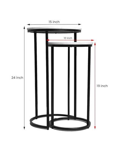 Image of Round Nesting Table Simple Modern Small Round Table MDF Top Metal Table Living Room Sofa Set of 2 (Full Black)