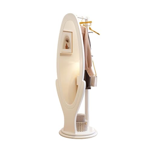 GLigeT Full Body Mirror Solid wood full-length floor-to-ceiling mirror, rotatable coat rack, integrated home multi-functional bedroom fitting mirror Full Length Floor Standing (Color : White)