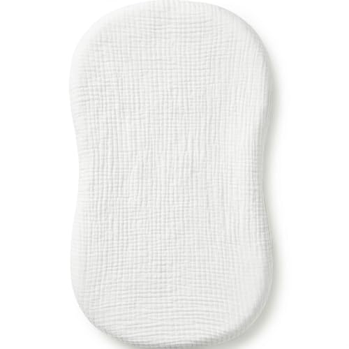 Image of Muslin Bassinet Sheet Compatible with Halo BassiNest Swivel Sleeper - 100% Cotton Hourglass & Peanut Shape Mattress Pad Cover (30 inchx18 inch), Breathable & Soft, Boho (1 Pack White)