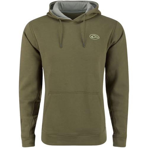 Drake Waterfowl Men's The Three End Solid Midweight Hunting Cotton Blend Stretch Hoodie with Kangaroo Pocket & Lined Hood