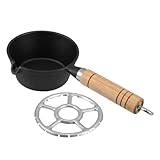 Cabilock Mini Sartén de Hierro Fundido con Mango de Madera Distribución Uniforme de Calor Olla Multifuncional para Derretir Mantequilla Calentar Leche y Cocinar Huevos Cocina Diaria