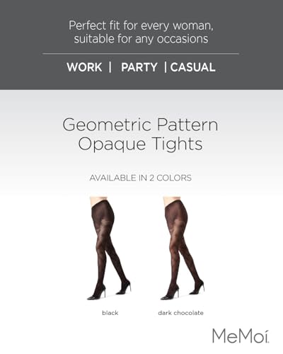 Image of MeMoi Geometric Pattern Control Top Tights, Smoothing Opaque Tummy Control Tights, 60 Denier - Sizes Small to Q2