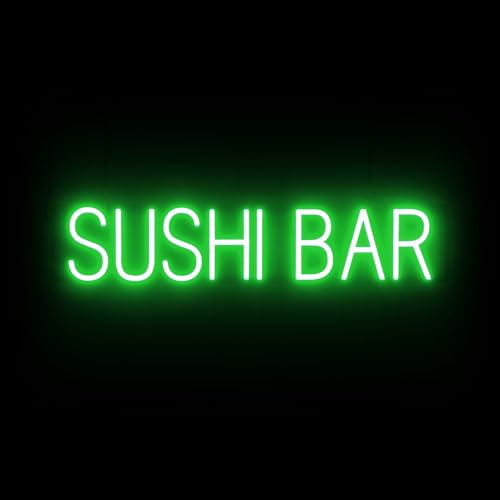 Image of SpellBrite LED Neon SUSHI BAR Sign for Business - Green, 31 inch x 6 inch | Ultra-Bright Click-Together Signage for Restaurants, with Visibility from 500 Feet - 8 Animations, 6 Brightness Settings