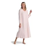 Miss Elaine Women's Long Pointelle Honeycomb Knit Nightgown, Long Sleeve Gown (Small, Light Peach)