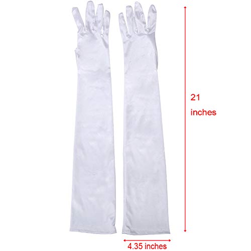 Xuhan Women's 21" Long Full Finger Evening Satin Gloves (White) #TOP1