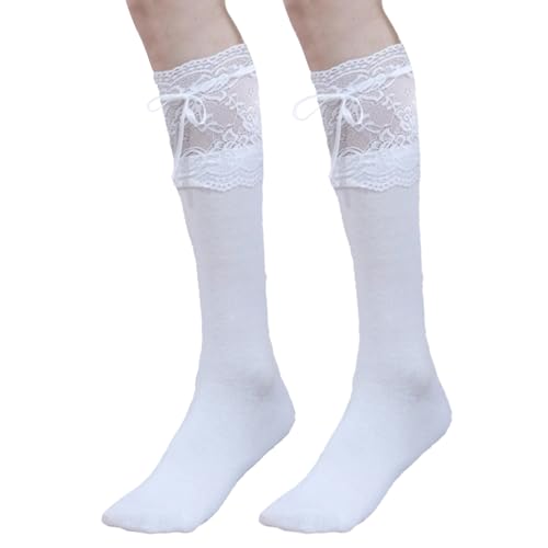 White Knee High Socks, Lace Ruffle Cute Sock Lolita Stockings Kawaii Lace Top Thin Socks for Girl Women2