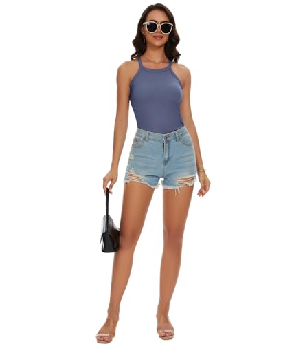 Image of Womens Racerback Ribbed Tank Top Camisole with Built in Bra Sport Yoga Top