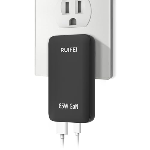 65W USB c charger,Flat USB Wall Charger,Dual USB C Charger with Foldable Plug for Travel,supports PD3.0 and PPS protocols,fasting charger with GaN for laptops,tablets,phones,etc, Black