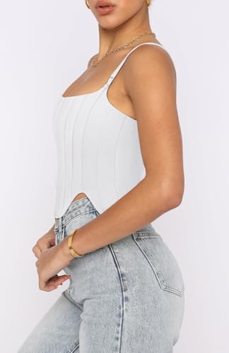 REORIA Women's Sexy Square Neck Trendy Sleeveless Adjustable Spaghetti Strap Corset Tank Crop Tops2