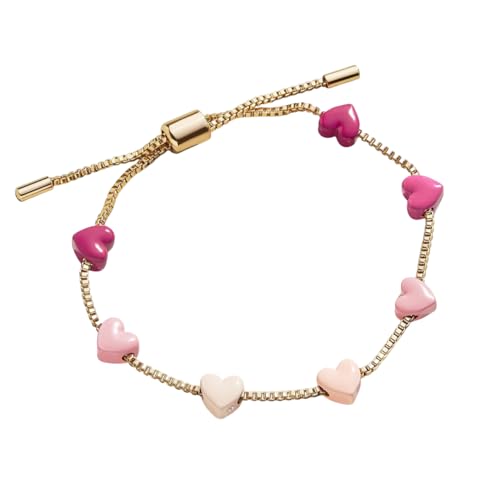Purple Heart Beaded Bracelet for Women Cute Dainty Gradient Color Love Hearts Charm Adjustable Box Chain Fashion Beads Bracelets Friendship BFF Birthday Jewelry for Daughter Sister (Pink)