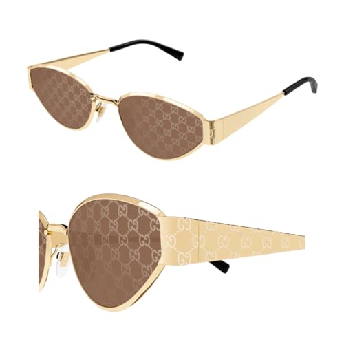 Gucci GG1853S Lasered GG Pattern Logo Rectangular -Shaped Non-Polarized Sunglasses for Women – Includes Luxury Eyewear Kit – Gold Frame with Brown Lens