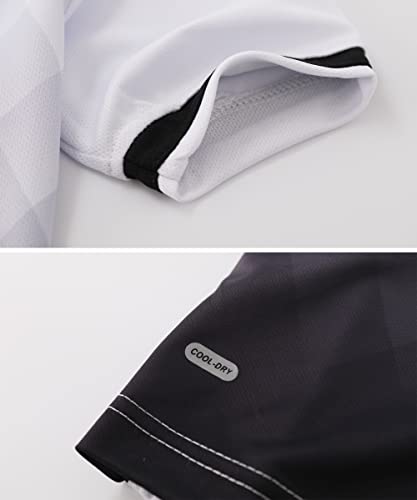 Hiheart Boys Sports Training Soccer Set Jerseys Shirts and Mesh Shorts White Rhombic 9-10