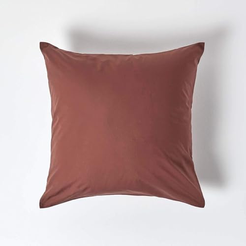 HOMESCAPES Chocolate Brown Pure Egyptian Cotton Euro Size Pillowcase 40 x 40 cm 200 TC 400 Thread Count Percale Equivalent Pillow Case with Zip Pack of 2