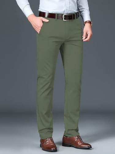 Image of AVANOVA Men's Light Grey Solid Trousers Light Business Style Slightly Stretch Straight Leg Pants for Outdoor Casual Daily (Trouser 127)