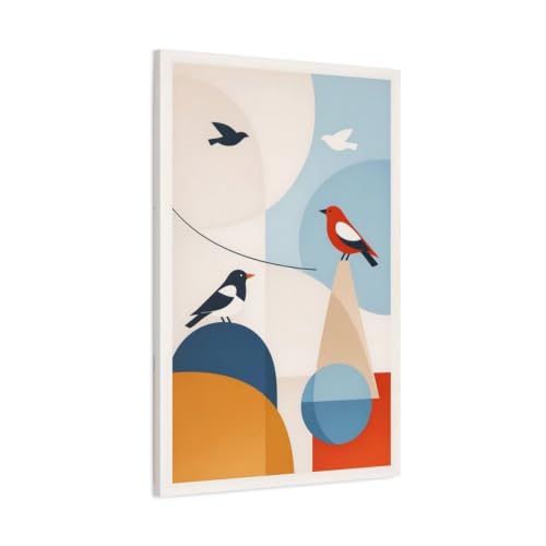 Tableau oiseaux géométriques grand format toile murale design vertical 60x90