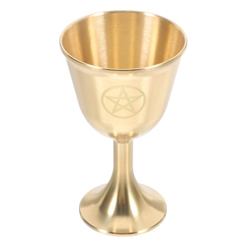 TOPPERFUN Cáliz Místico de Latón Macizo Grande Pentagrama Vaso Ritual para Altar Esotérico y Ceremonias Espirituales Copa Vintage para Ofrendas de Agua y Vino Decoración Gótica y Uso