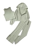 Floerns Girls Long Sleeve Hoodie Tank Split Flare Pants Set Three Piece Outfit A Green 10Y