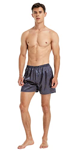TONY AND CANDICE Men's Satin Boxer Briefs Pack, Silk Feeling Sleep Shorts Underwear with Fly for Men