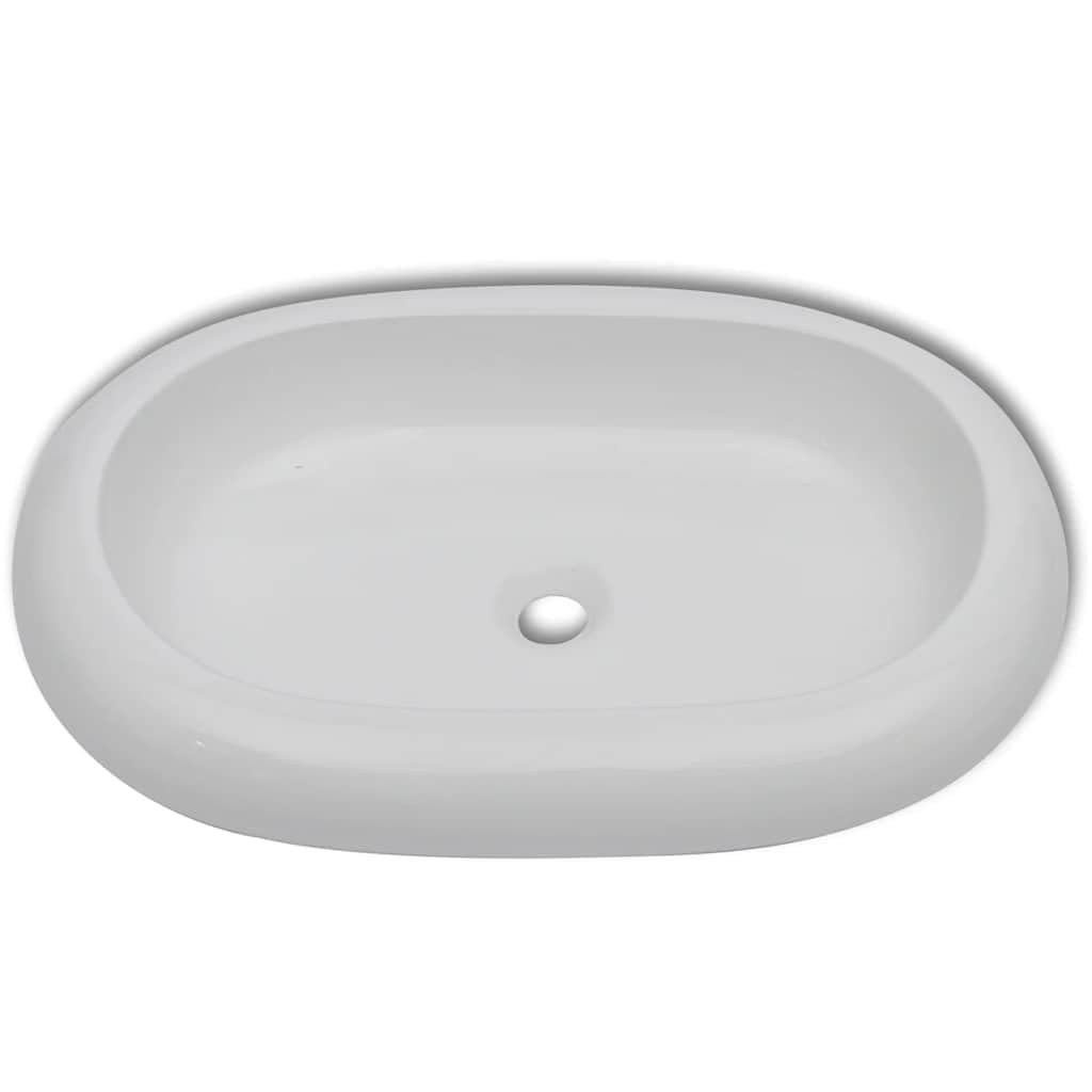Lavabo de cerámica blanco 630 x 420 mm con grifo monomando cromado moderno para baño, invitados, inodoro y caravana