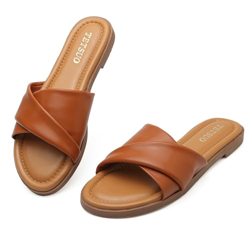 Sandales plates pour femme TETSUO chaussures d'été en cuir chic