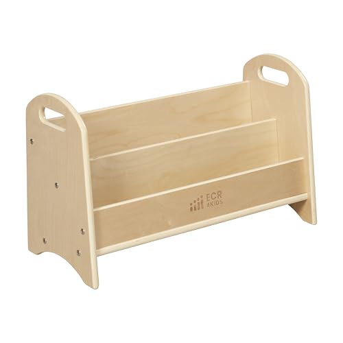 ECR4Kids 2-Shelf Tabletop Book Display with Handles, Beginner Bookshelf, Natural