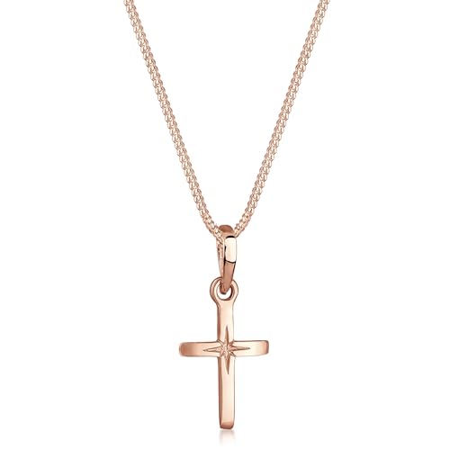 Collier pour femme avec pendentif croix argent 925 et gravure étoile