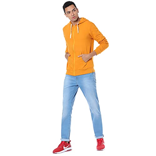 Image of CAHOOT Men's Dark Blue Zip-Front Hoodie with Contrast Drawstring for Casual Wear | Long Sleeve | Hooded Neck | Zipper Closure | Cotton Sweatshirt Crafted with Comfort Fit for Everyday Wear
