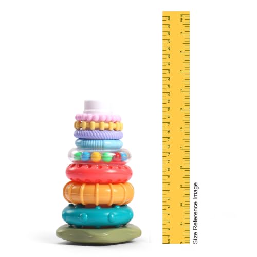 Image of Intellibaby Multi-Sensory Ring Stacker for Babies 6+ Months, 8 Colourful Textured Rings, Easy Grip Stacking Toy, Sensory Play, Fine Motor Skills, Colour Recognition, BIS Certified, Ideal Gift
