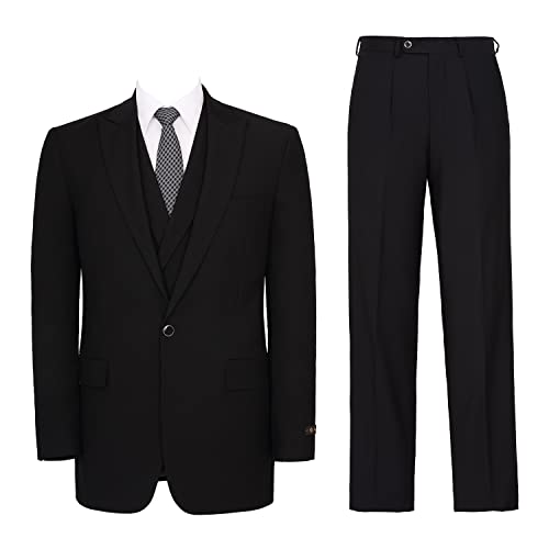 Mens 3 Piece Classic Fit Suit Set One Button Solid Jacket Blazer Vest & Pants
