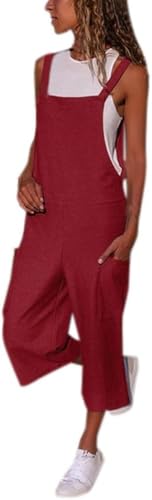Generisch Jumpsuit Damen Elegant Kurzarm Casual Lose Overalls Sommer Playsuit (Rot, S)