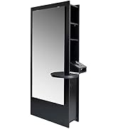 Buy-Rite Allegro Beauty Salon Hair Styling Station - Black Storage Cabinet, Full-Length Mirror, S...