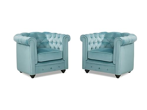 Vente-unique - Sessel mit gerader Rückenlehne 2er-Set Chesterfield - Samt - hellblau