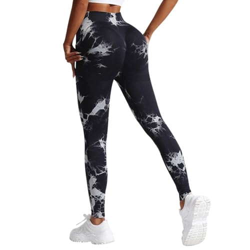 Generisch Leggings de yoga de moda con estampado de batik, bolsillos laterales y cintura alta para mujer, con diseño de levantamiento de glúteos, Negro , L