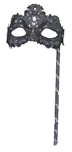 Masque vénitien femme pour bal masqué en brocart argenté avec strass