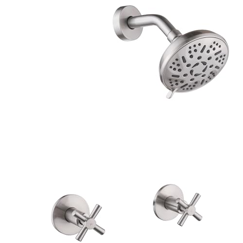 FSCEPIXI 2 Handles Shower Faucet Set Two Handle Shower Faucet Trim Kit with Rough-in Valve Wall Mount Brushed Nickel