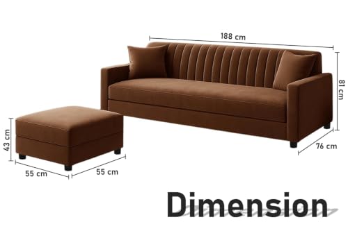 Image of Rosebell Sofa Set with Ottoman Combo Three Seater Sofa Set & Matching Footrest for Living Room,Office, & Bedroom - Brown