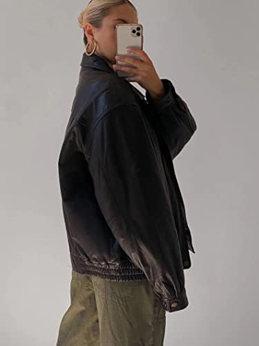 Women's Fashion 90s Leather Jacket Oversized Leather Bomber Jacket