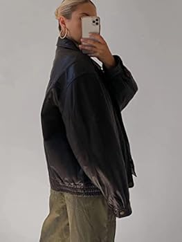 Women's Fashion 90s Leather Jacket Oversized Leather Bomber Jacket