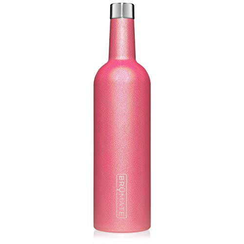 Brümate Winesulator 25 Oz Triple-Walled Insulated Wine Canteen Made Of Stainless Steel, 24-Hour Temperature Retention, Shatterproof, Comes With Matching Silicone Funnel (Glitter Neon Pink) #TOP18